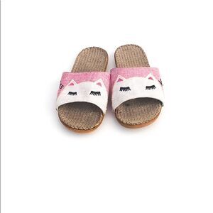 Pink and white Kitty Canvas Slippers